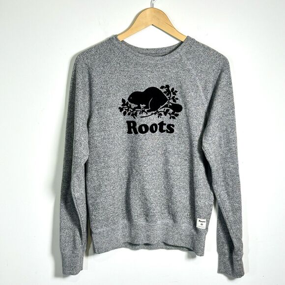 Roots Women's Salt & Pepper Crew Neck Sweater Logo Cotton Polyester S Small - Picture 1 of 9